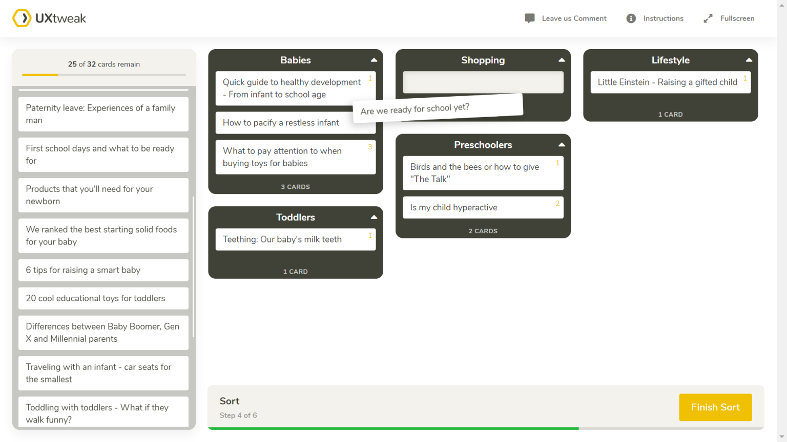 card sorting examples and exercises