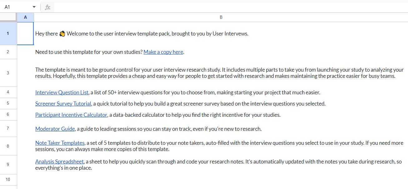 user interviews product research template