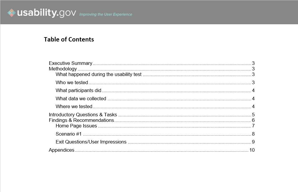 ux research report template, usabilitygov