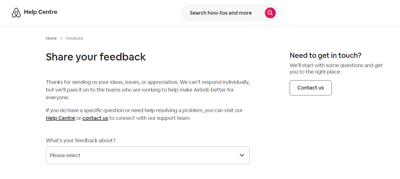 customer feedback example, airbnb