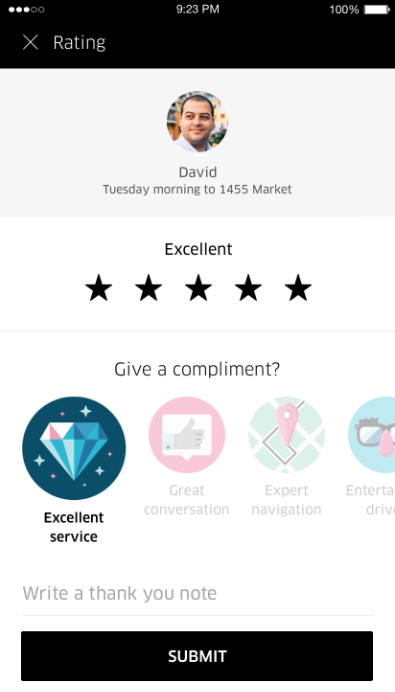 customer feedback examples, uber