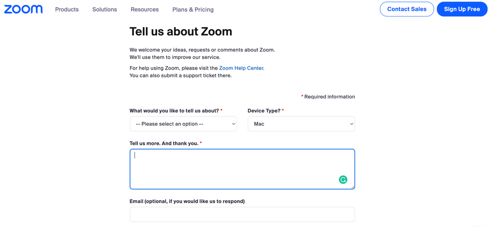 customer feedback example, zoom