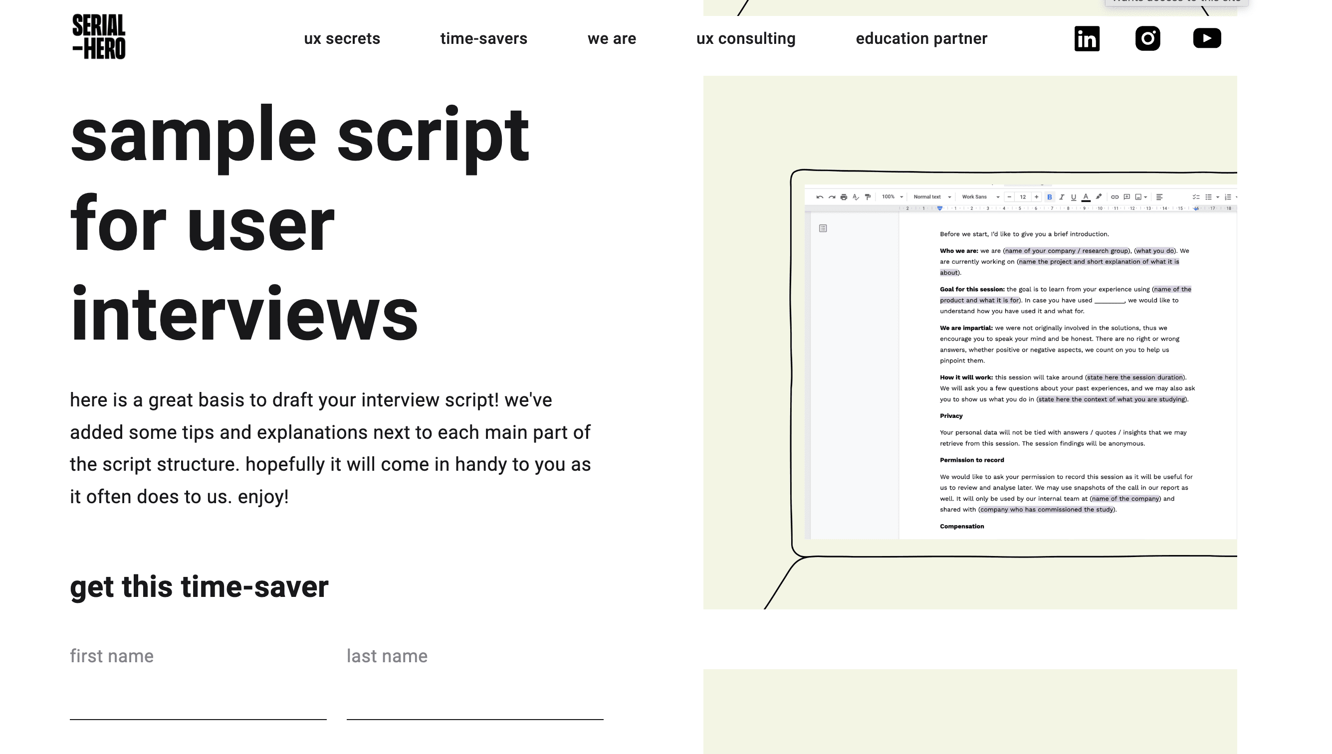 user interview script template